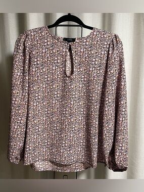 J. Crew Dusty Pink Floral Keyhole Long-Sleeve Blouse